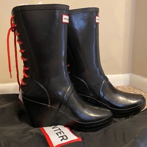 Hunter Boots w/ Wedge and Lace Detailing